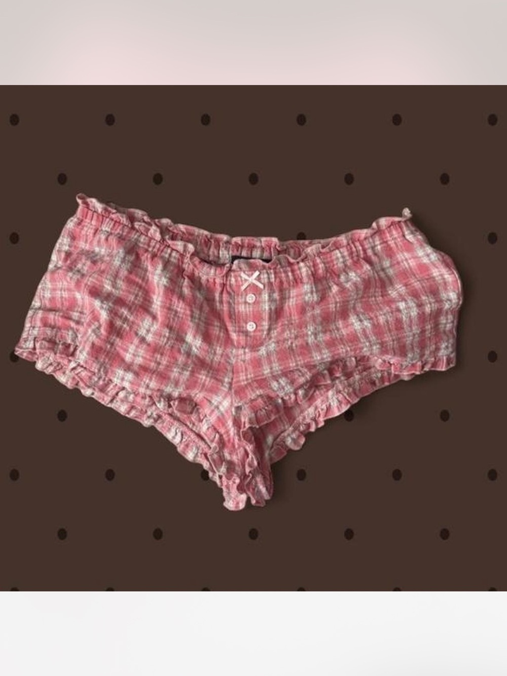 Brandy Melville Pink Plaid Ruffle Hem Bike Shorts